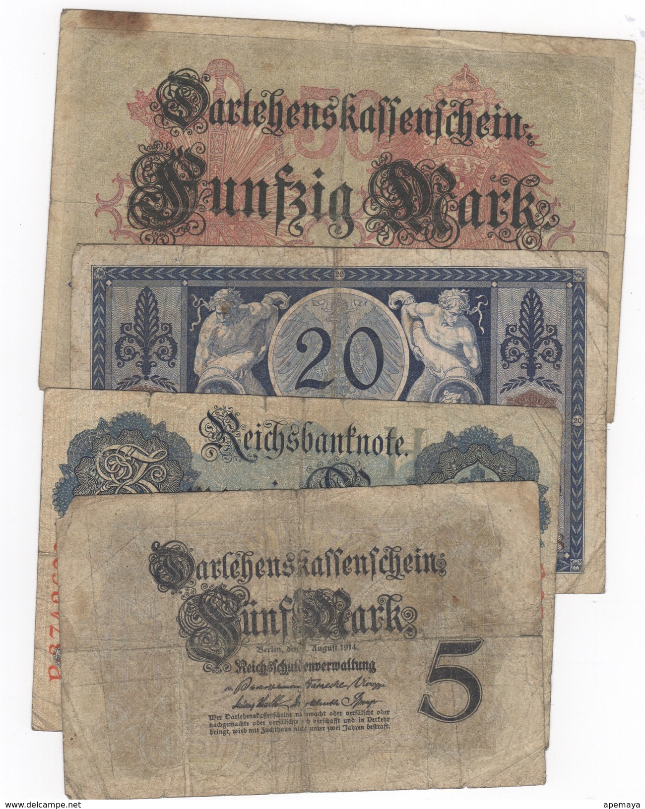 Lot Of 4 German Notes 1914/15. 5, 20, 20, 50 Mark. - Collezioni