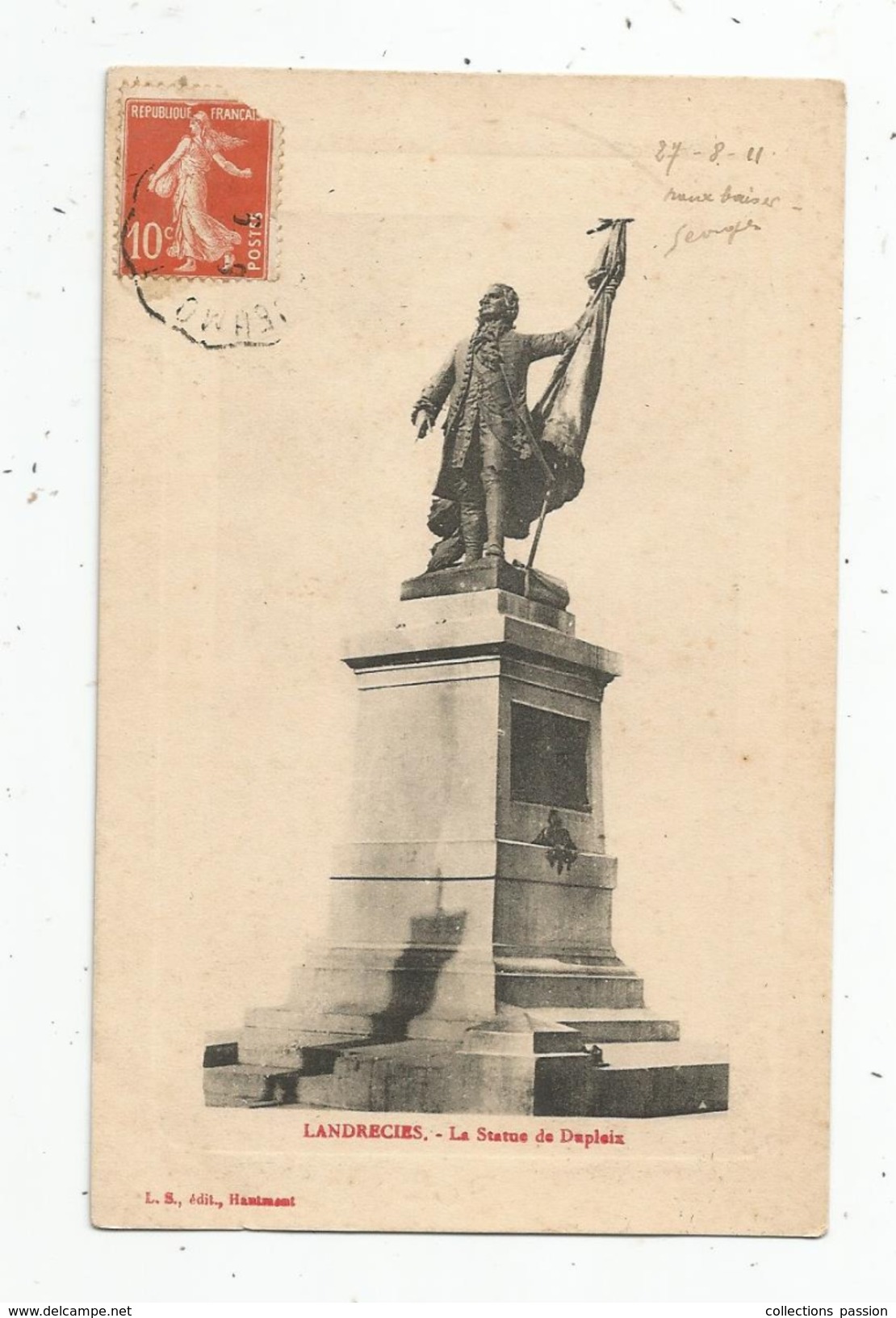 Cp, 59 , LANDRECIES , La Statue De DUPLEIX , Voyagée 1911 - Landrecies