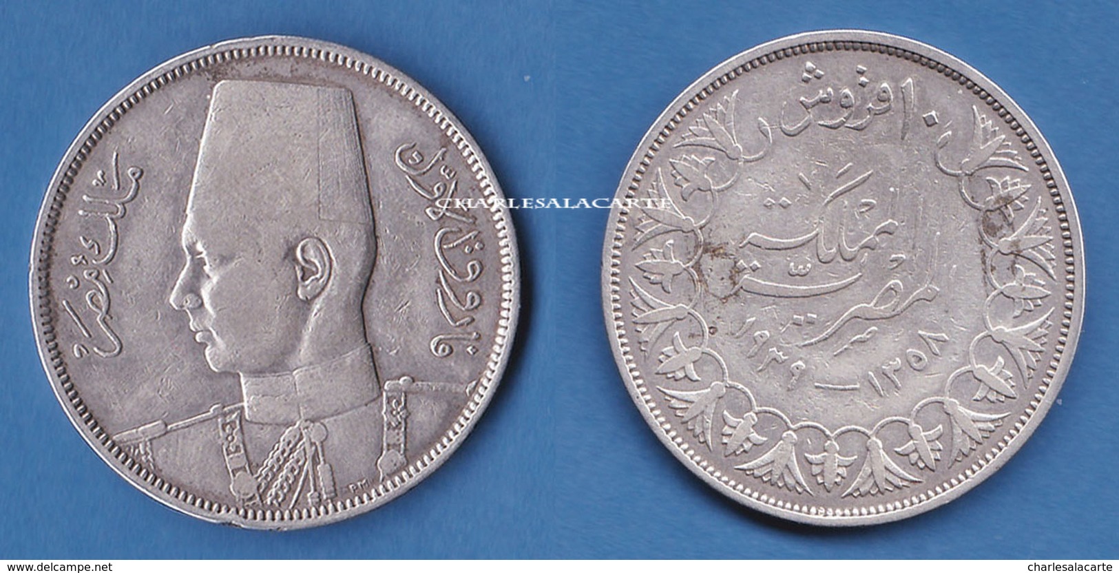 EGYPT  SILVER 10 PIASTRES  AH 1358  1939  KING FAROUK VERY GOOD/FINE CONDITION - Egypte