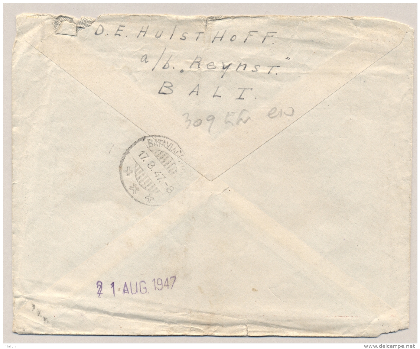 Nederlands Indië - 1947 - 10 Cent Wilhelmina Op LP-briefje Van LB SINGARADJA Naar Militair Veldpost Batavia - Netherlands Indies