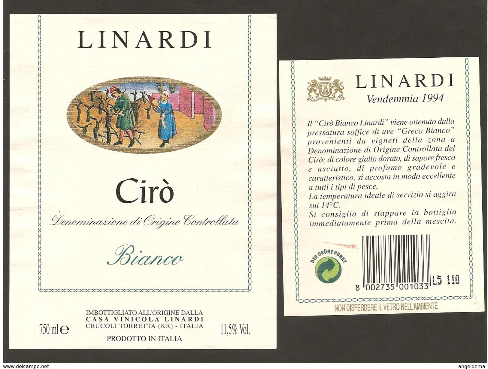 ITALIA - Etichetta Vino CIRO' Doc 1994 Cantina LINARDI Bianco Della CALABRIA - Vino Bianco