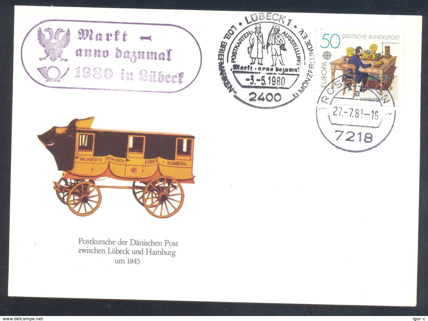 Germany Deutschland 1981 Card: Eagle Adler Aigle; Postal History: Postkutsche 1845; Carriage; Hats, Costumes - Adler & Greifvögel