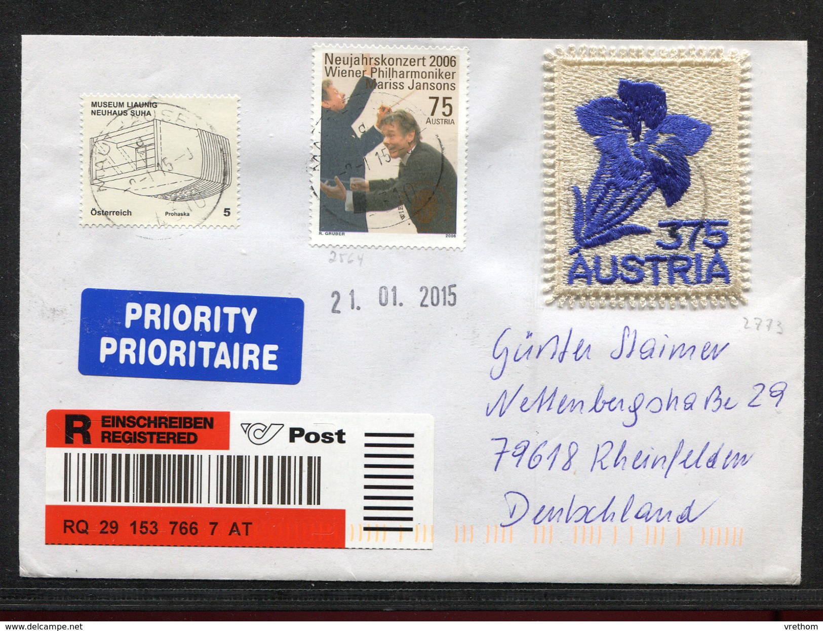 Österreich, Austria,  2015, Enzian, Stickereimarke - Lettres & Documents