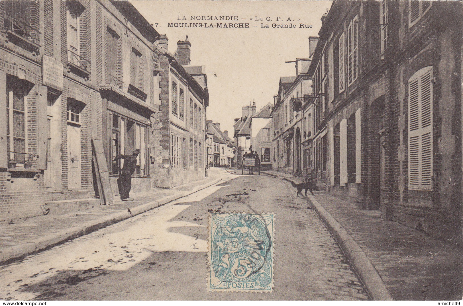 MOULINS LA MARCHE LA GRANDE RUE CIRCULE TIMBRE - Autres & Non Classés