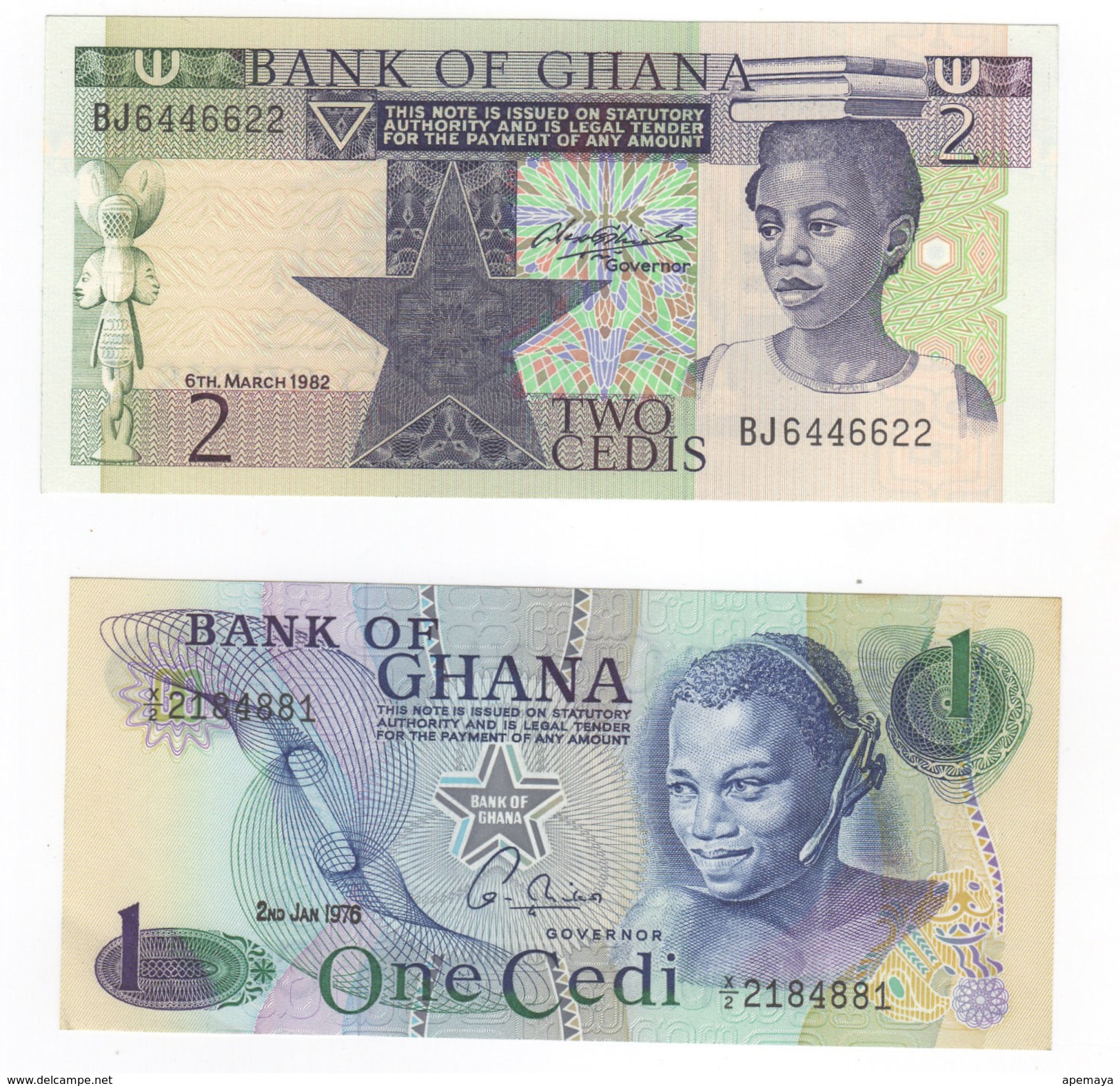 Ghana, Lot Of 2 Notes, 1 Cedi 1976 And 2 Cedes 1982.UNC! - Ghana
