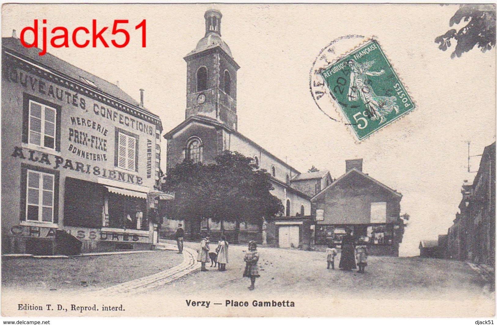 51 - TOP - VERZY - Place Gambetta - 1909 / Superbe Animation / Magasin (Mercerie, Bonneterie, Chaussures) - Verzy