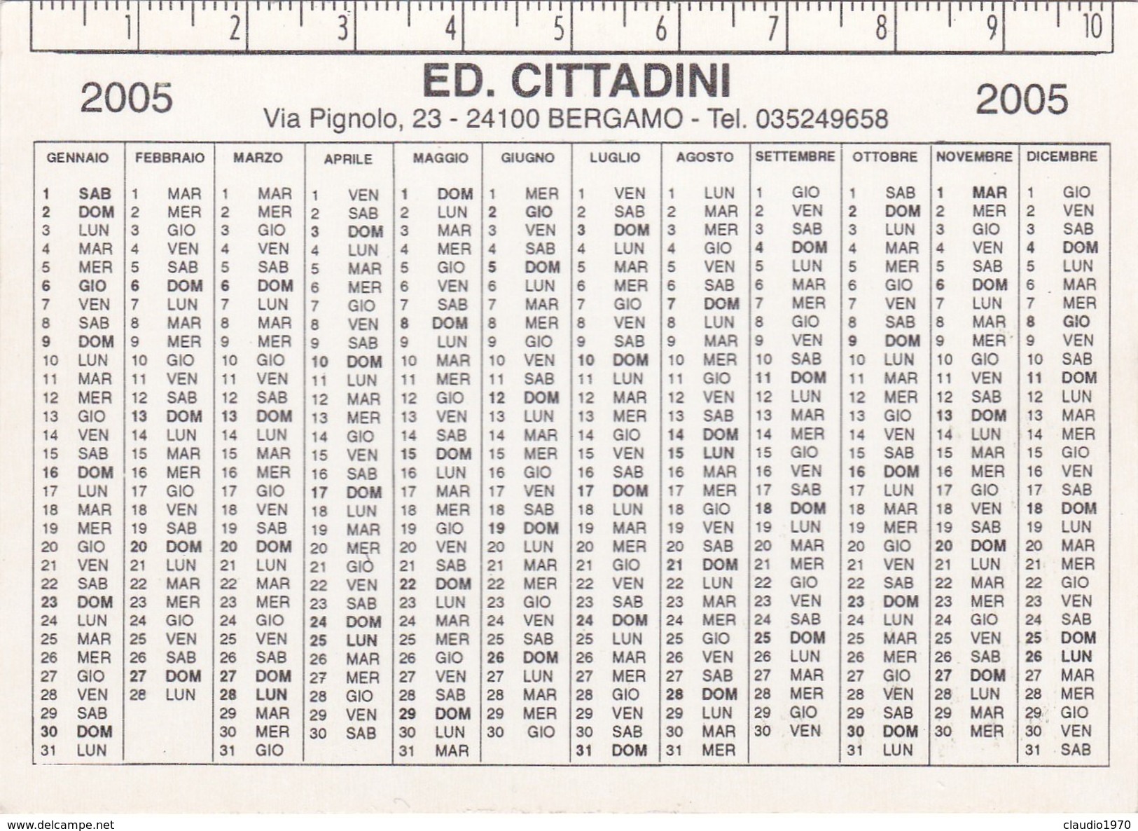 Calendario Tascabile Anno 2005 - Bergamo La Fontana Contarini. - Formato Piccolo : 1991-00