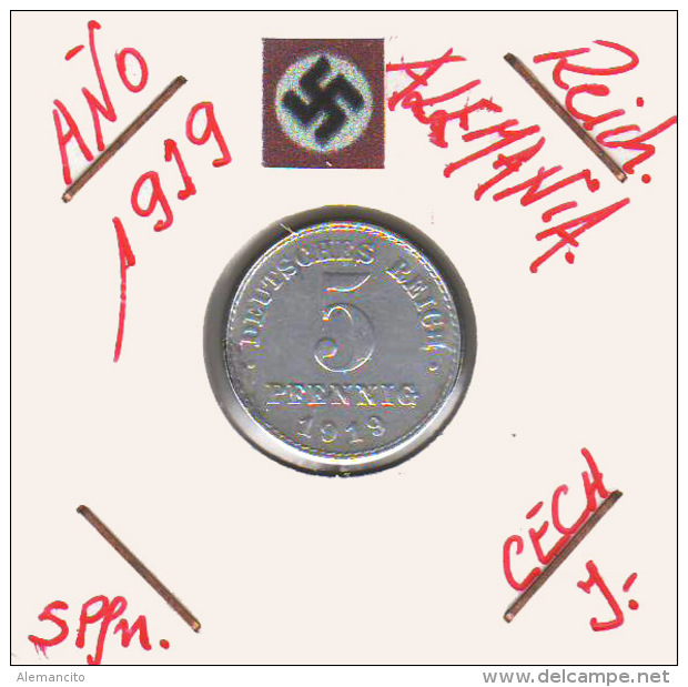 ALEMANIA - IMPERIO - DEUTSCHES REICH - 5  PFENNIG. . AÑO 1919-J - 5 Pfennig