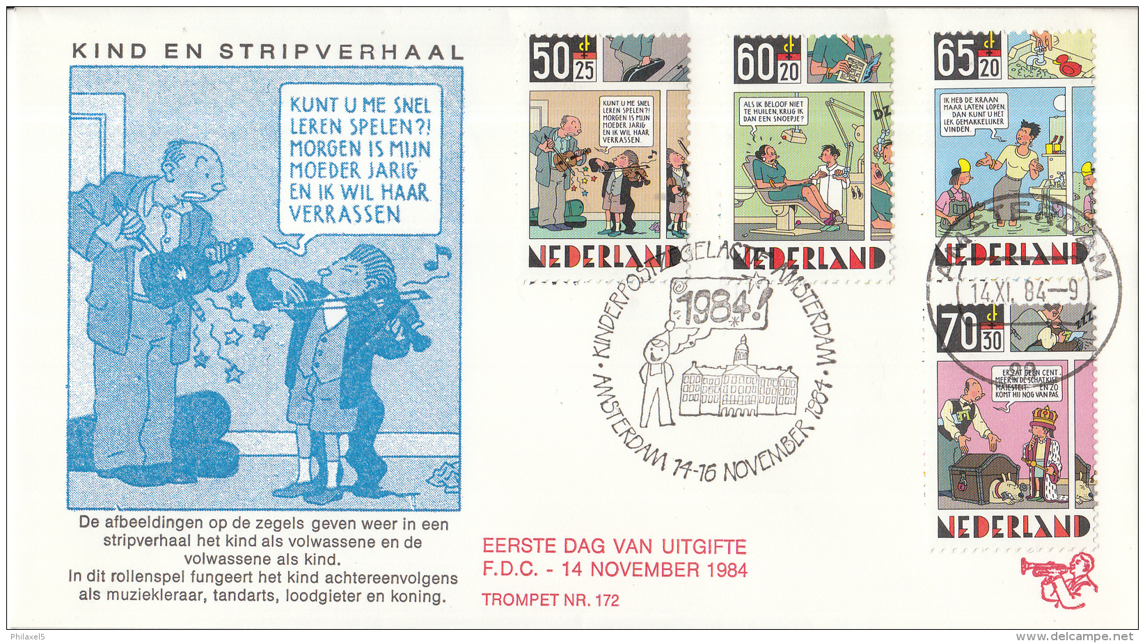 Nederland &ndash; FDC Trompet 172 &ndash; Kinderzegels &ndash; Kind En Stripverhaal &ndash; Joost Swarte &ndash; NVPH 13 - FDC