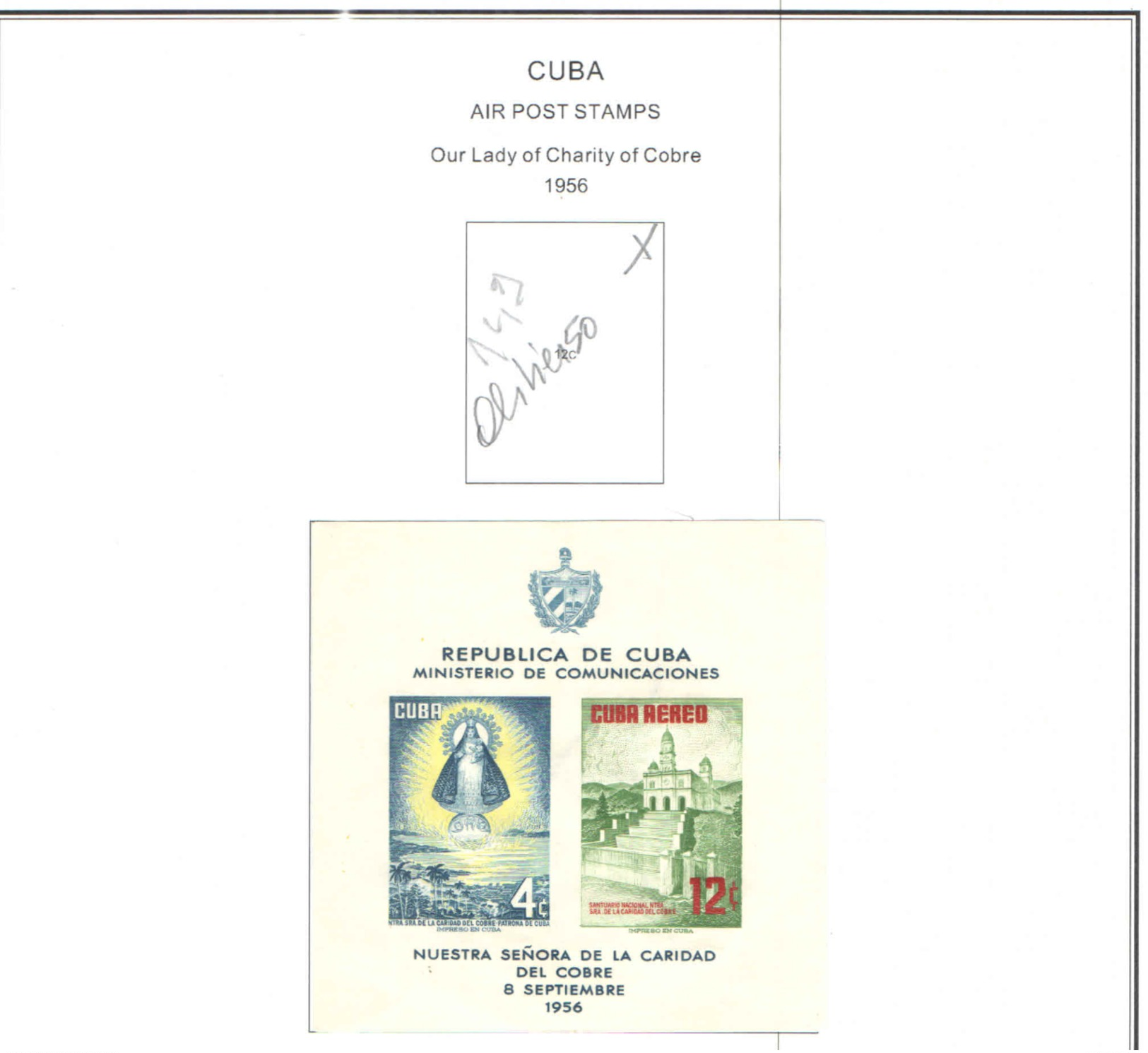 Cuba 1956 Posta Aerea Madonna Carità S/s. Scott.C149a+Nuovo  See Scan - Luchtpost