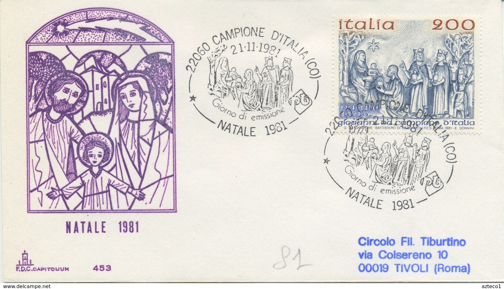 ITALIA - FDC CAPITOLIUM 1981 - NATALE - ARTE - ANNULLO CAMPIONE D´ ITALIA - FDC