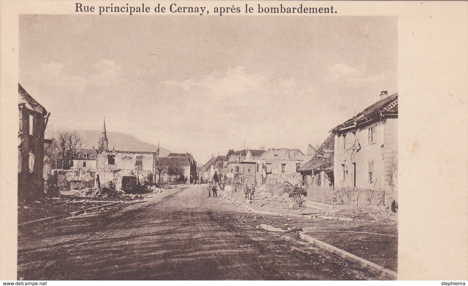 Carte Postale, Rue Principale Après Le Bombardement, Cernay - Cernay