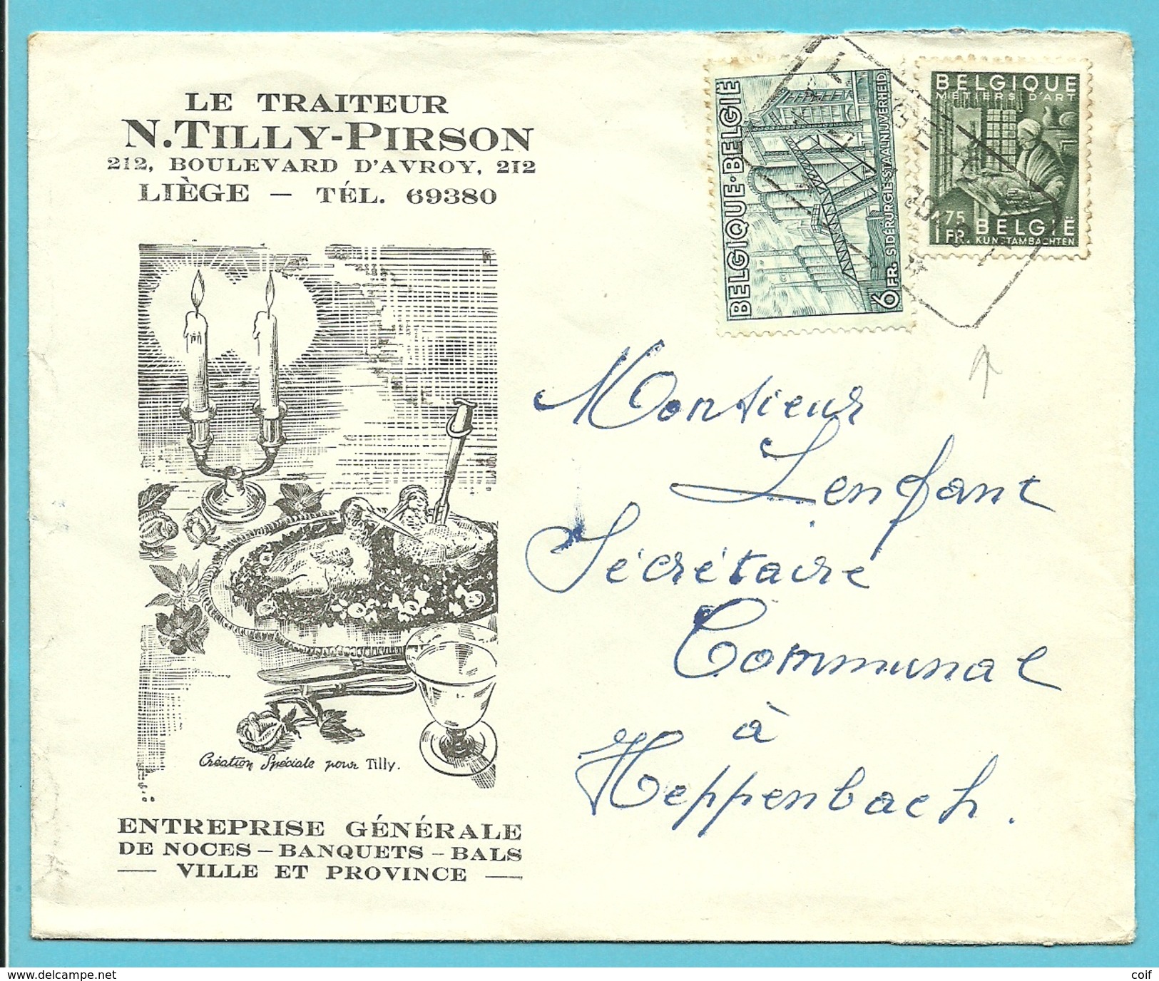 768+772 Op Brief Per EXPRES Met Telegraafstempel LIEGE, Geillustreede Hoofding LE TRAITEUR / TILLY-PIRSON - 1948 Export