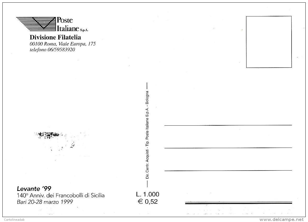 [MD0699] CPM - LEVANTE '99 140° ANNIVERSARIO DEI FRANCOBOLLI DI SICILIA - BARI - CON ANNULLO 20.3.1999 - NV - Francobolli (rappresentazioni)