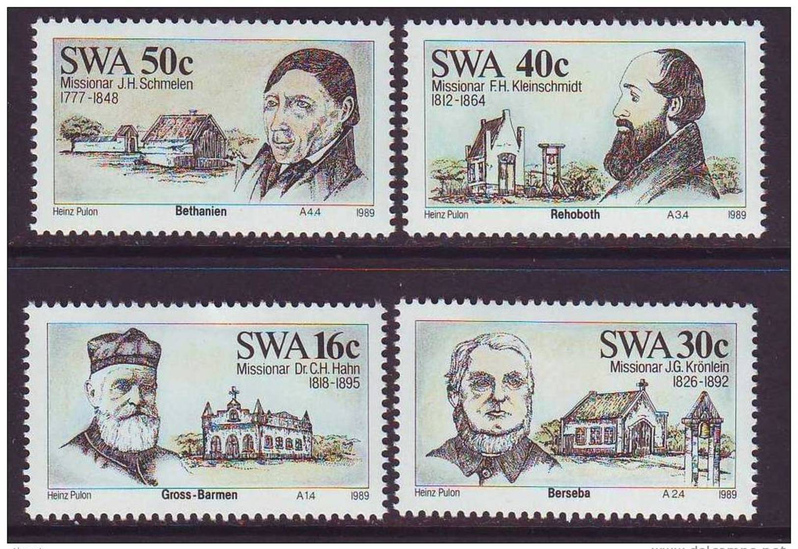 D101225 South West Africa 1989 Namibia MISSIONARIES CHURCHES Religion MNH Set  - SWA Namibie - Namibië (1990- ...)