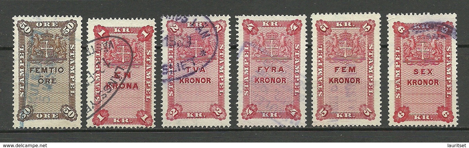 SCHWEDEN Sweden Ca 1880-1895 Lot 6 Stempelmarken Documentary Stamps O - Fiscale Zegels