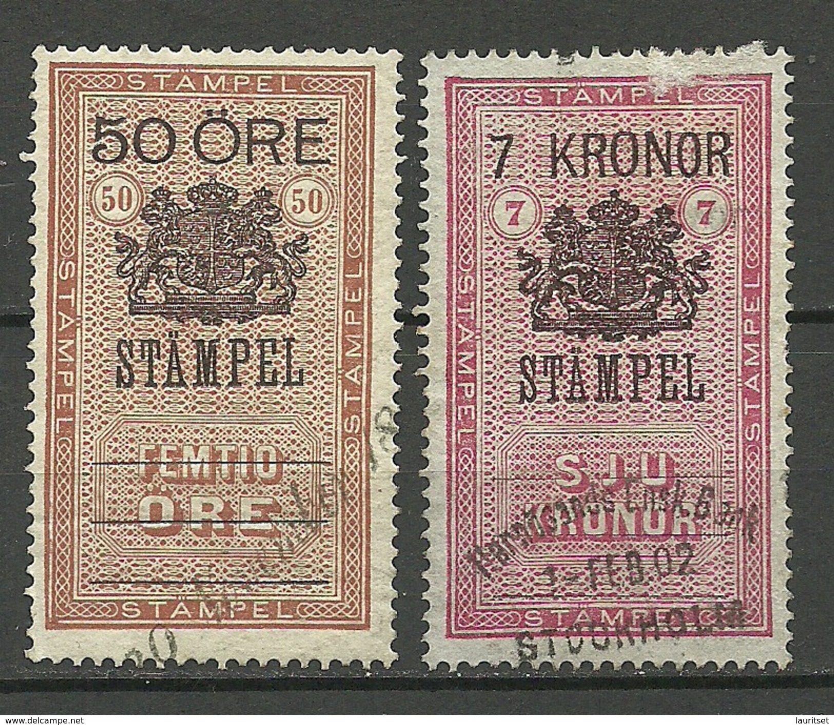 SCHWEDEN Sweden Stempelmarke 50 öre + 7 Kr O - Revenue Stamps