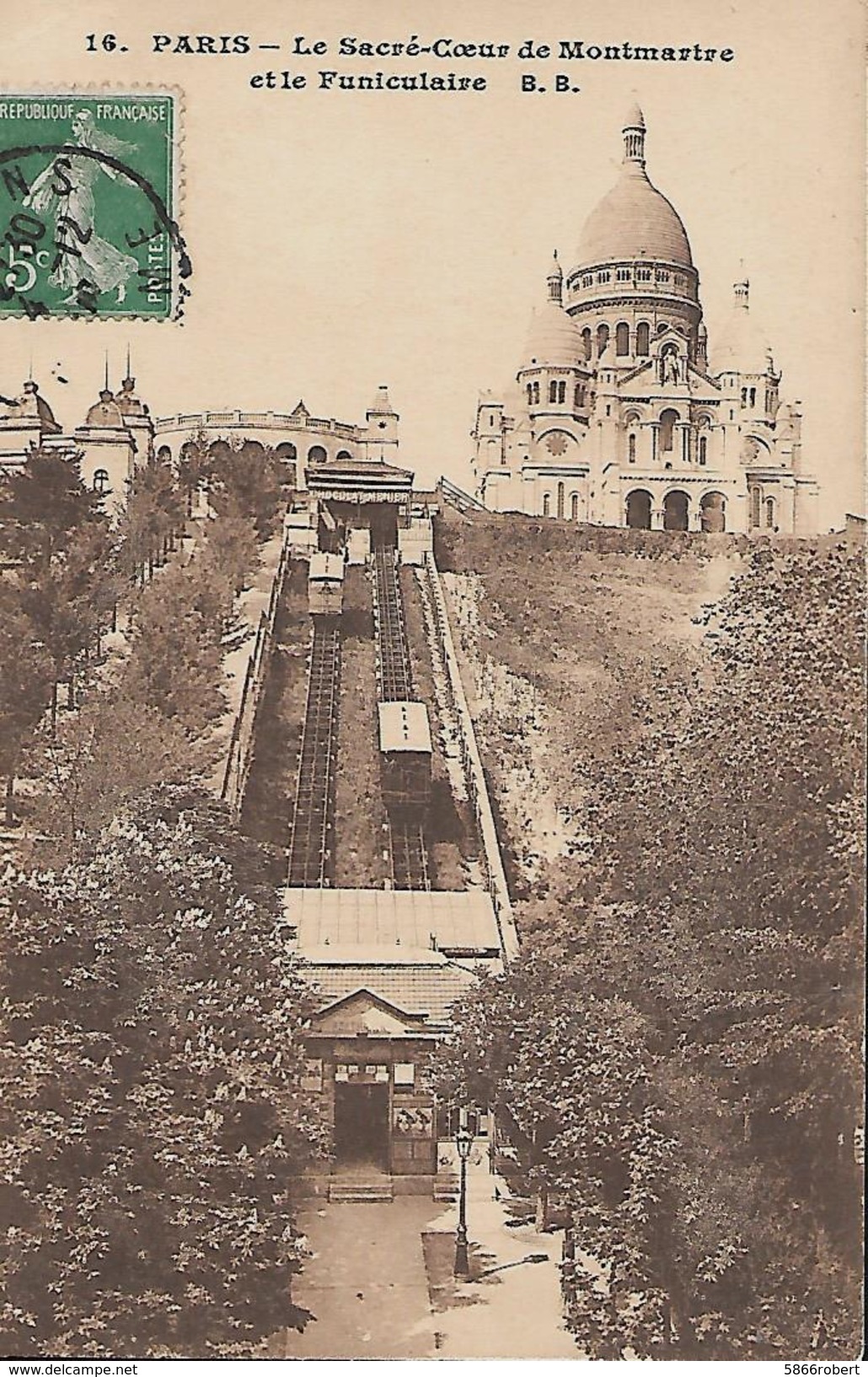 CARTE POSTALE ORIGINALE ANCIENNE : PARIS LE SACRE COEUR DE MONTMARTRE ET LE FUNICULAIRE EN 1909  PARIS (75) - Funicular Railway