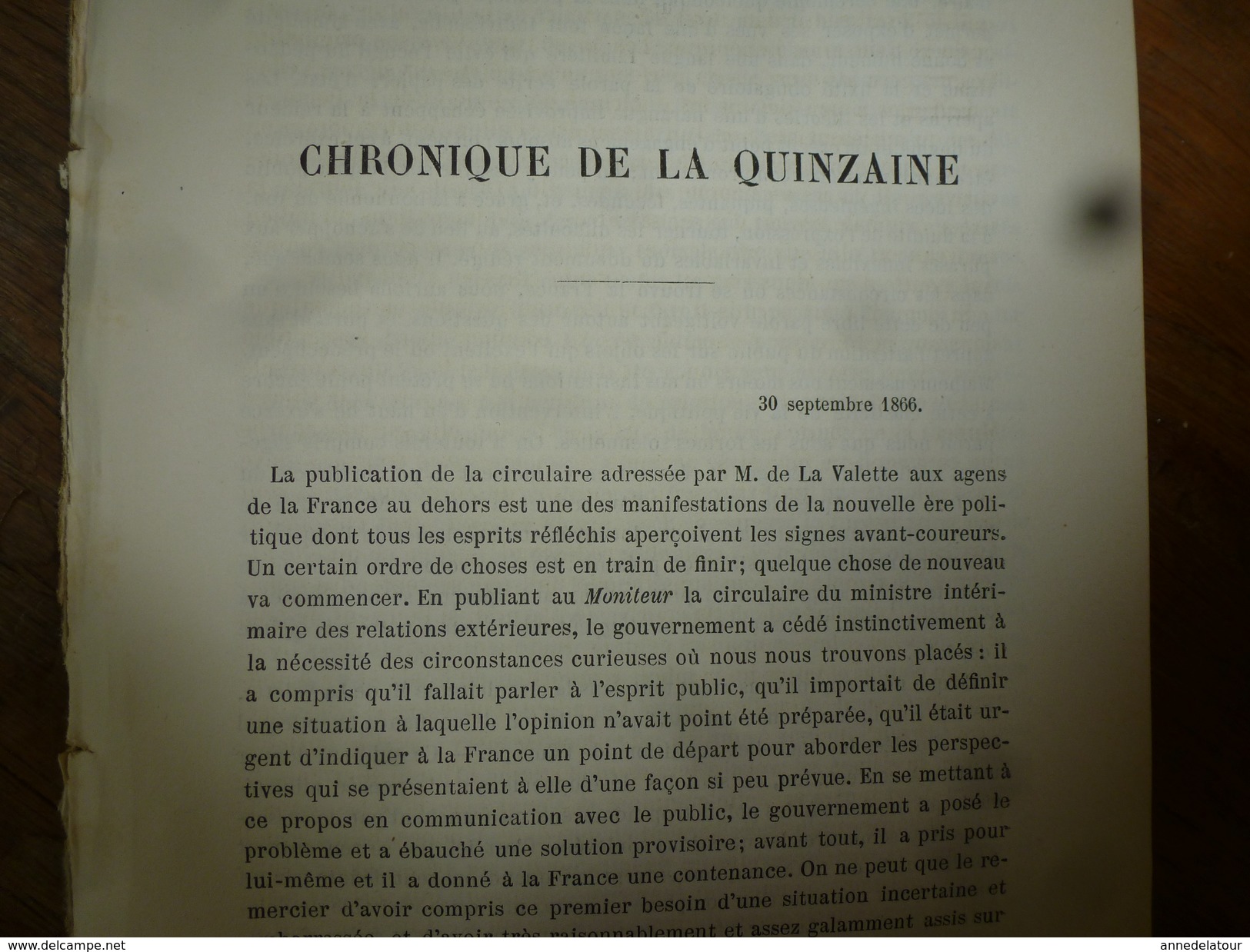 30 Sept. 1866 : CHRONIQUE DE LA QUINZAINE (30 Pages) Par Barthélemy Saint-Hilaire, F. Buloz. - Non Classés