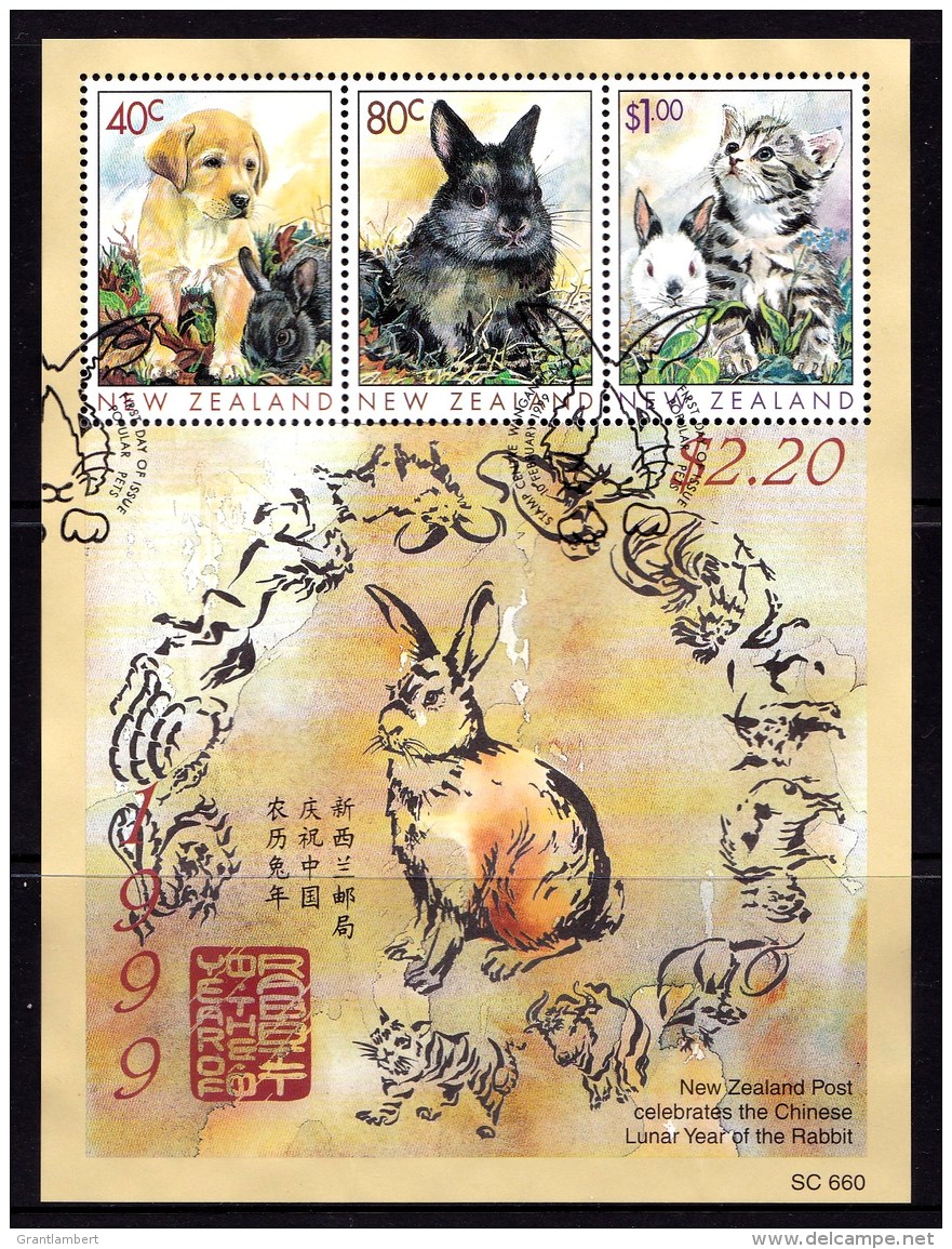 New Zealand 1999 Year Of The Rabbit Popular Pets Minisheet Used - Used Stamps