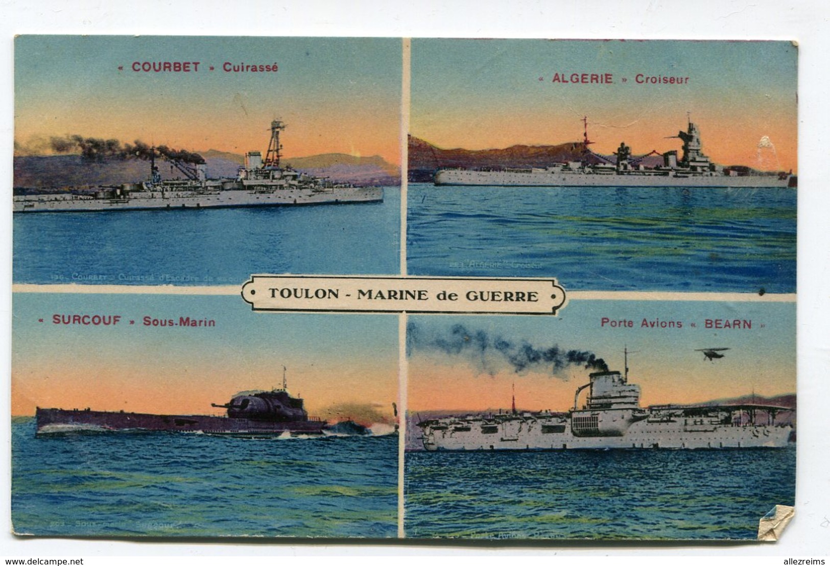 CPA  Bateau : TOULON    Le Surcouf- Le Béarn- Le Courbet - Le Croiseur Algérie  VOIR  DESCRIPTIF  §§§ - Warships