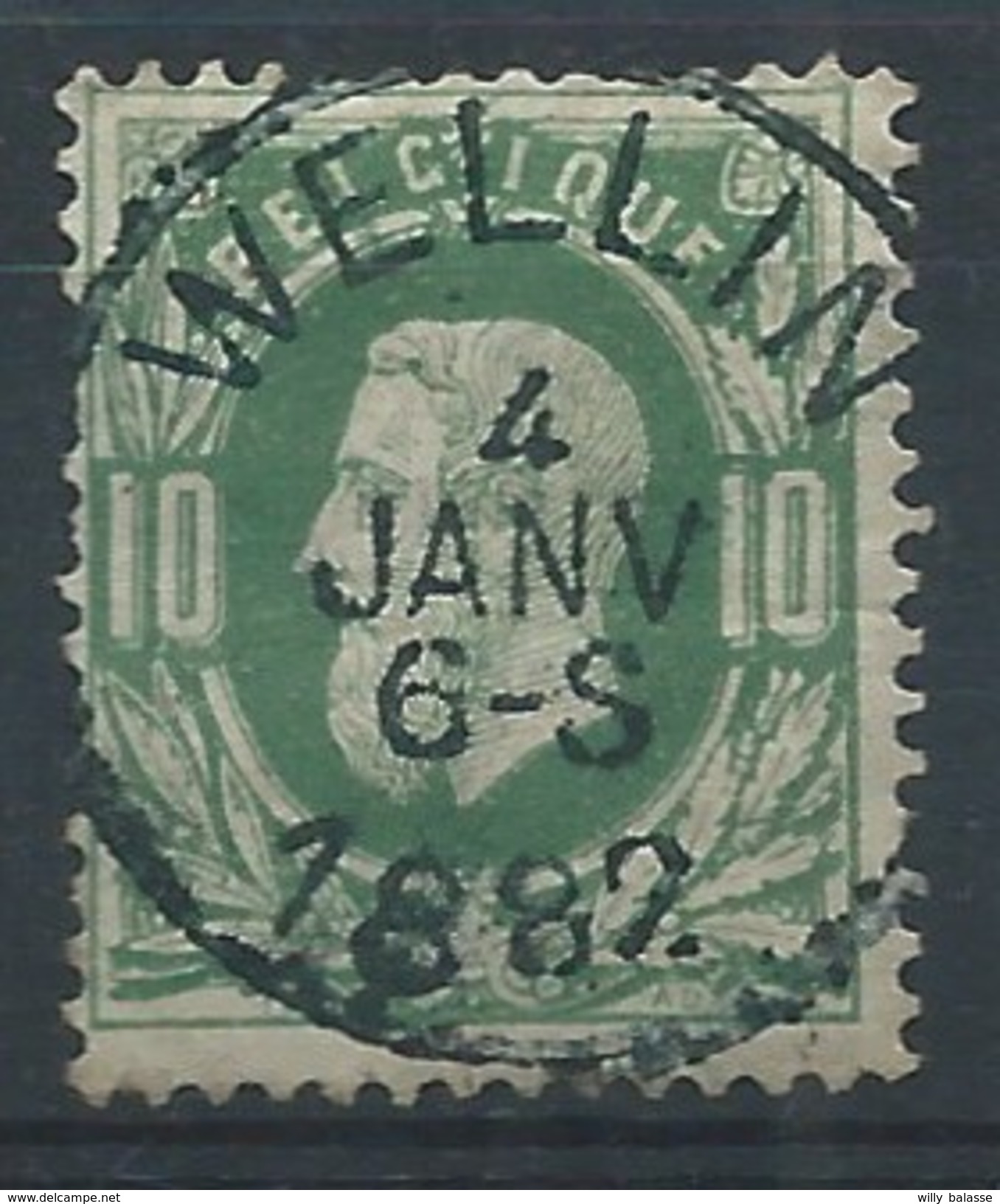 N°30, 10c Vert Càd WELLIN/1882 - 1869-1883 Léopold II