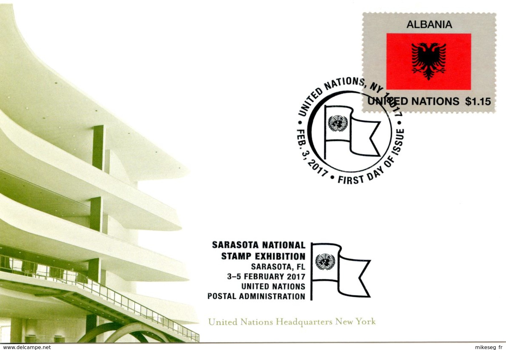 ONU New-York 2017 - Show Card Sarasota February 3-5 2017- Flag Albania - Cartes-maximum