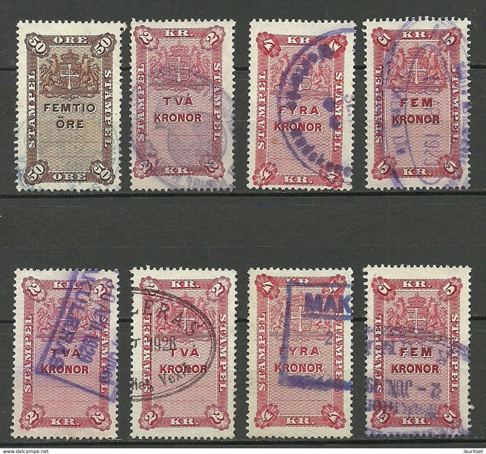 SCHWEDEN Sweden Ca 1880-1895 Lot 8 Stempelmarken Documentary Stamps O - Fiscale Zegels