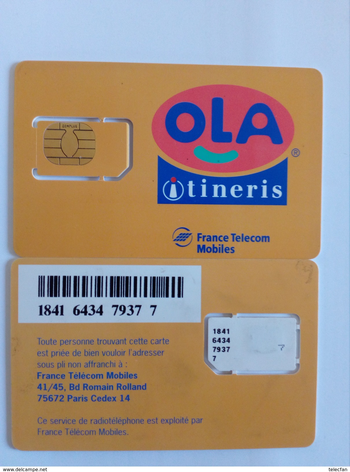 FRANCE CARTE MERE GSM OLA ITINERIS GEMPLUS NEUVE MINT VERSO SANS LETTRES NI CHIFFRES EN HAUT A DROITE - Mobicartes (GSM/SIM)