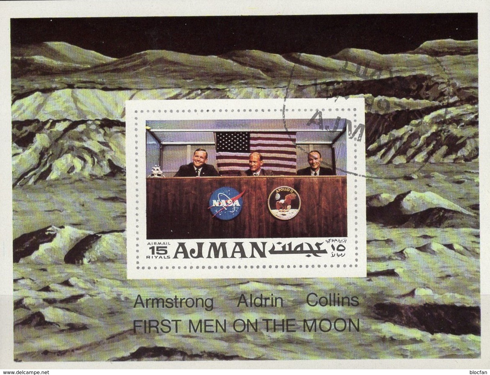US-Astronaut Aldrin Raumfahrt-Projekt 1971 Ajman 808+Block 272 O 3&euro; Apollo 11 Crew Mond-Flug Bloc NASA Sheet Bf VAE - Ajman
