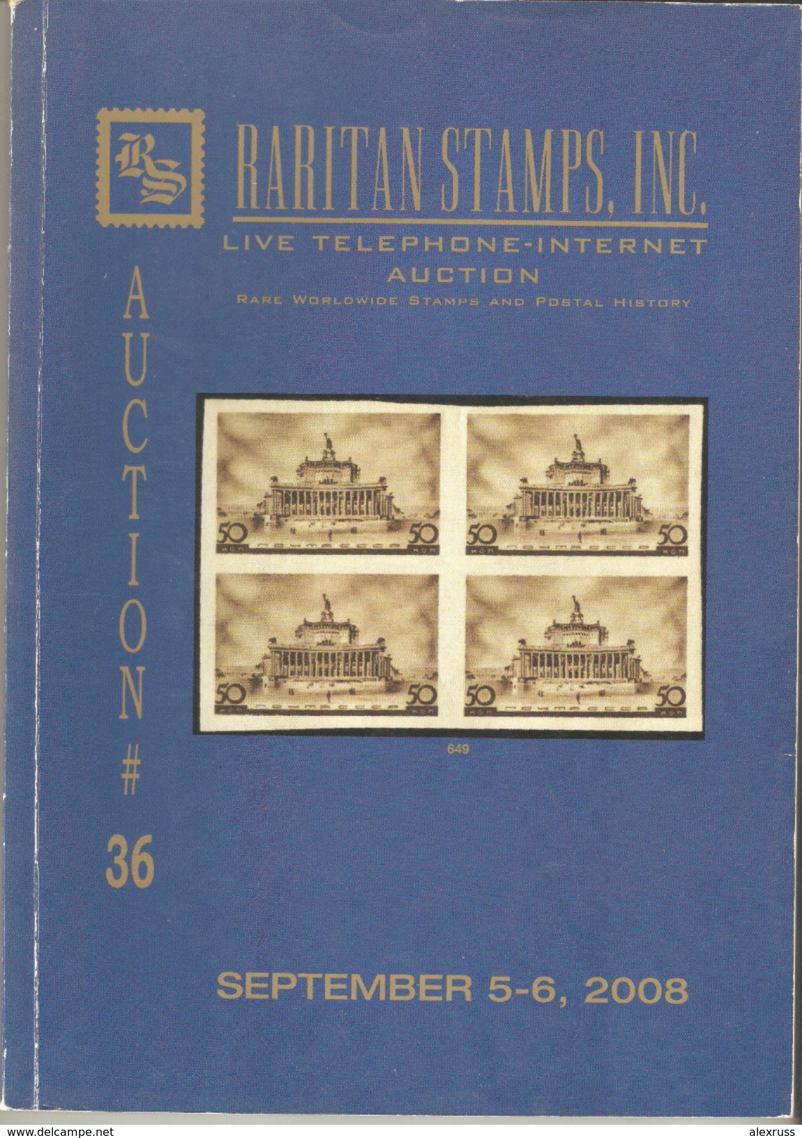 Raritan Stamps Auction 36,Sep 2008 Catalog Of Rare Russia Stamps,Errors & Worldwide Rarities - Cataloghi Di Case D'aste
