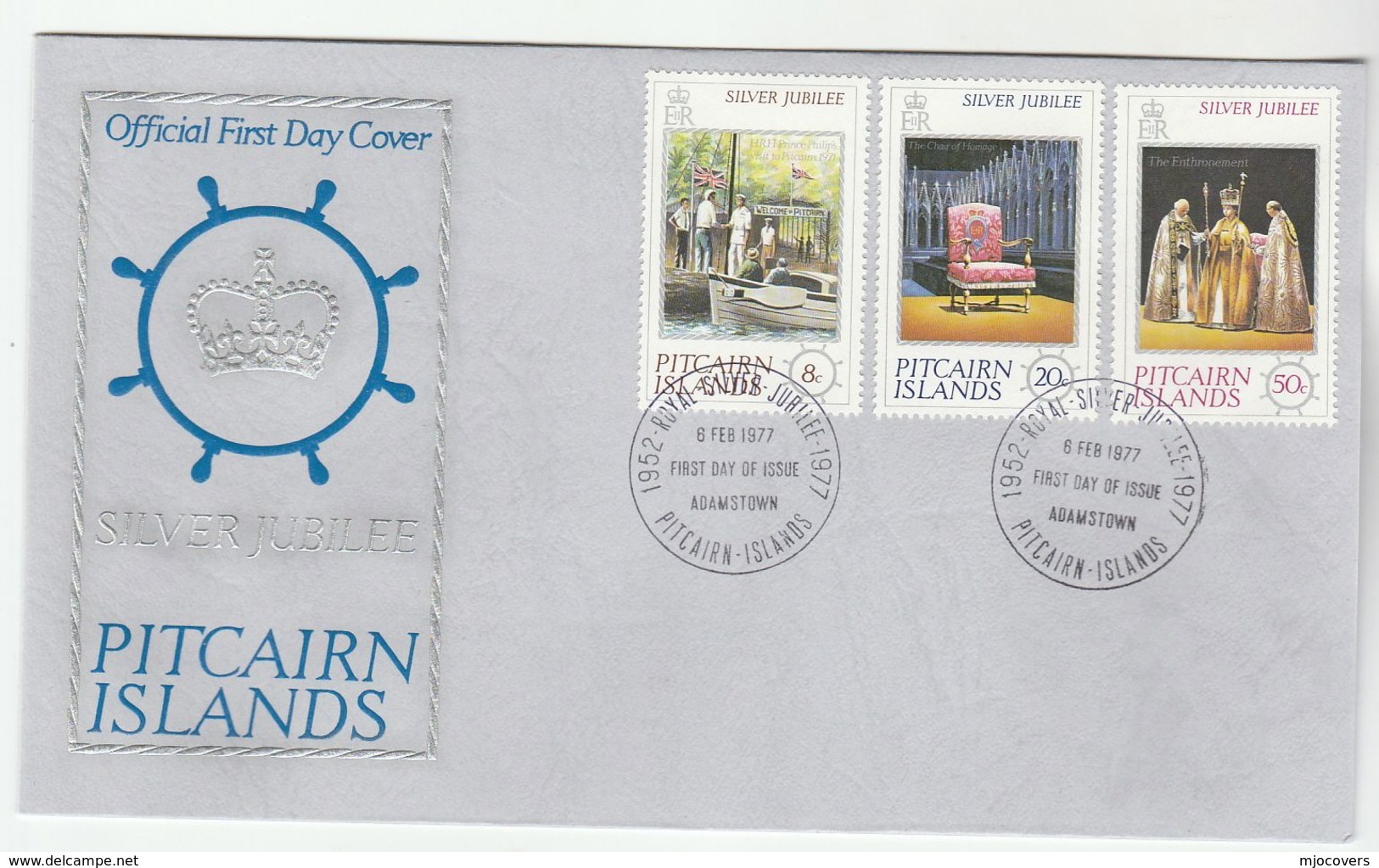 1977  PITCAIRN ISLANDS FDC Stamps ROYAL SILVER JUBILEE  Cover Royalty Boat - Pitcairn Islands