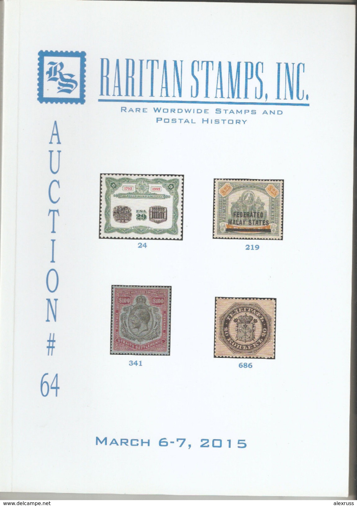 Raritan Stamps Auction 64,Mar 2015 Catalog Of Rare Russia Stamps,Errors & Worldwide Rarities - Catalogues De Maisons De Vente