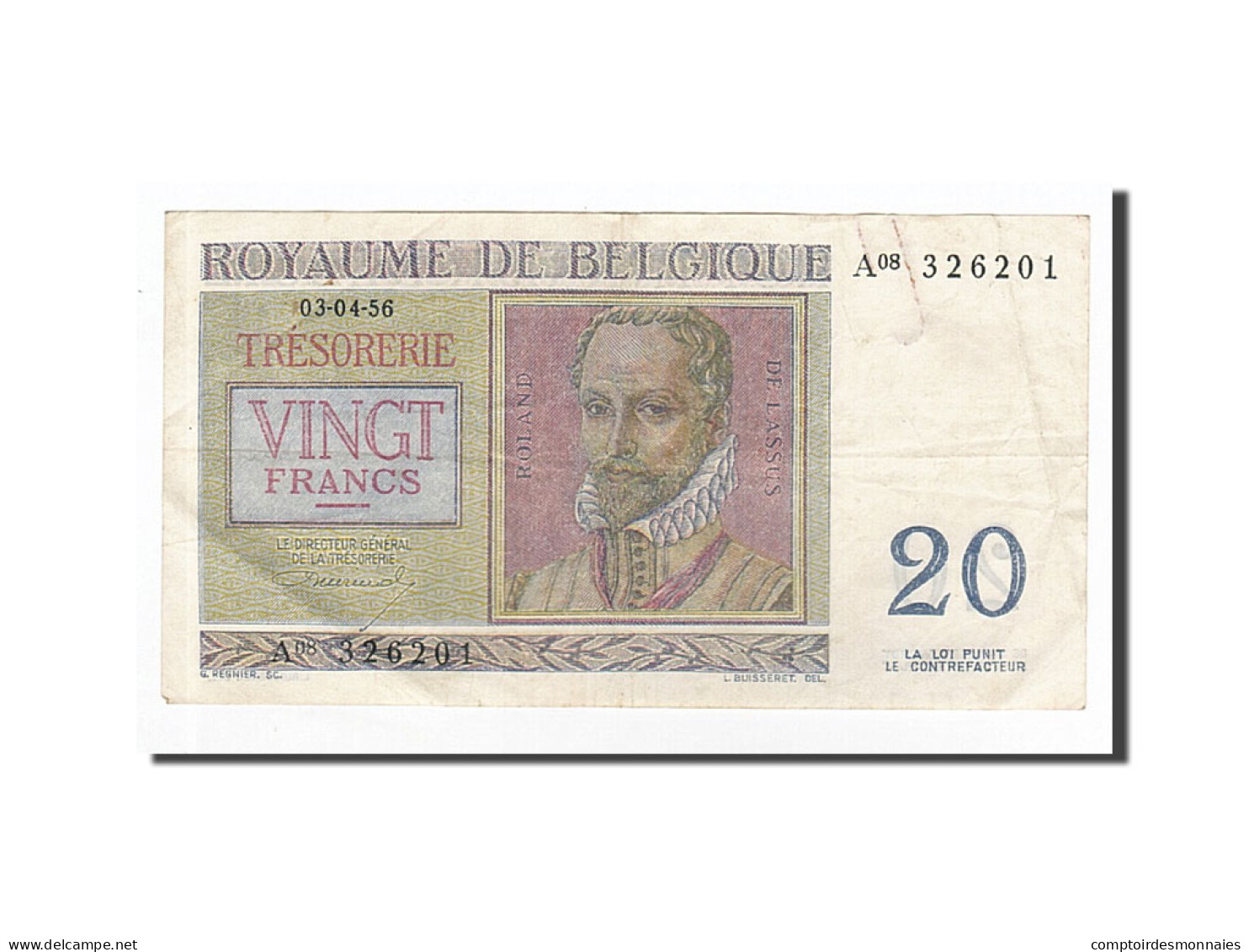 Billet, Belgique, 20 Francs, 1956-04-03, KM:132b, TTB - 20 Francs