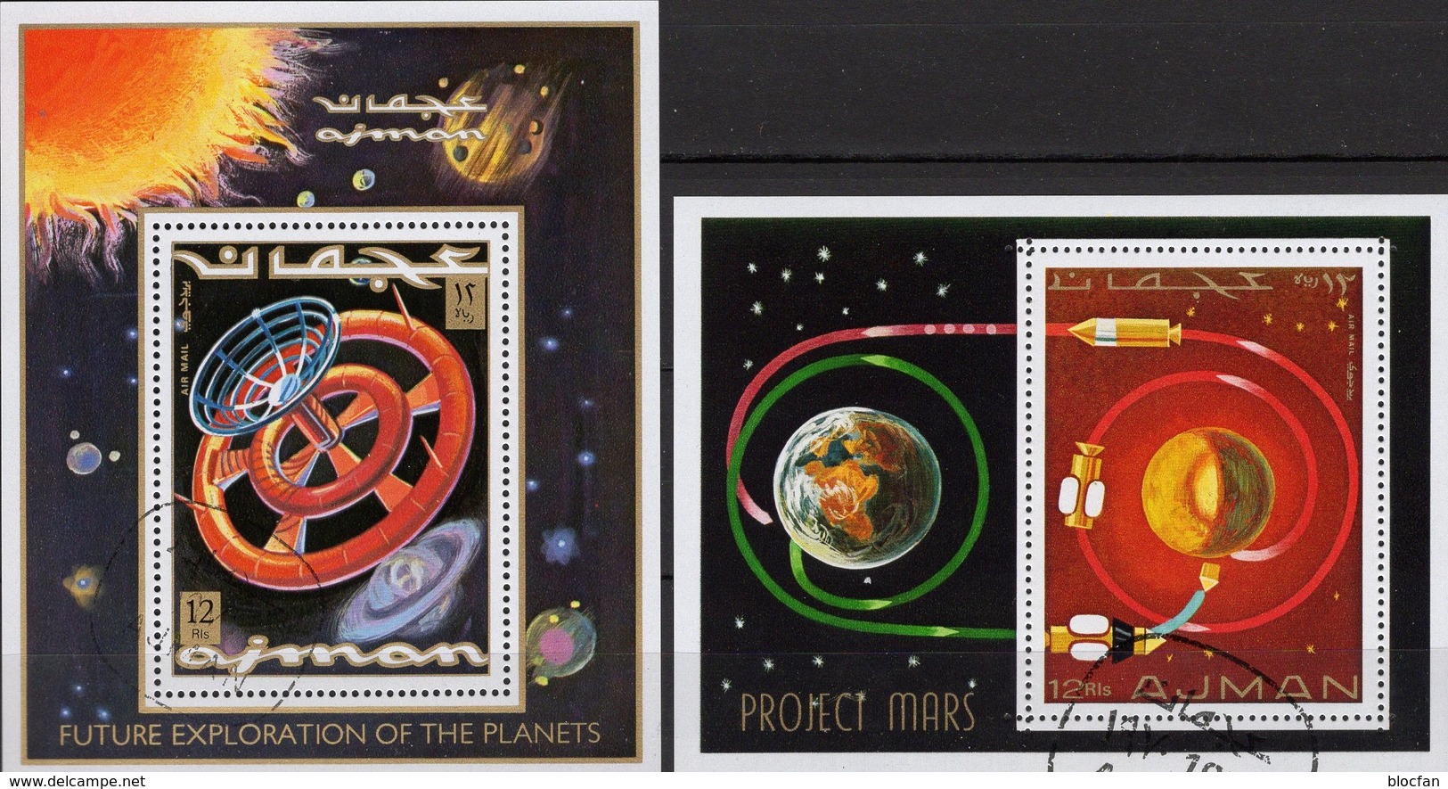 US-Raumstation 1971 Apollo Ajman Blocks 232+294 O 5&euro; Rakete Marsprojekt Hojas Blocs NASA M/s Space Sheets Ss Bf VAE - United States