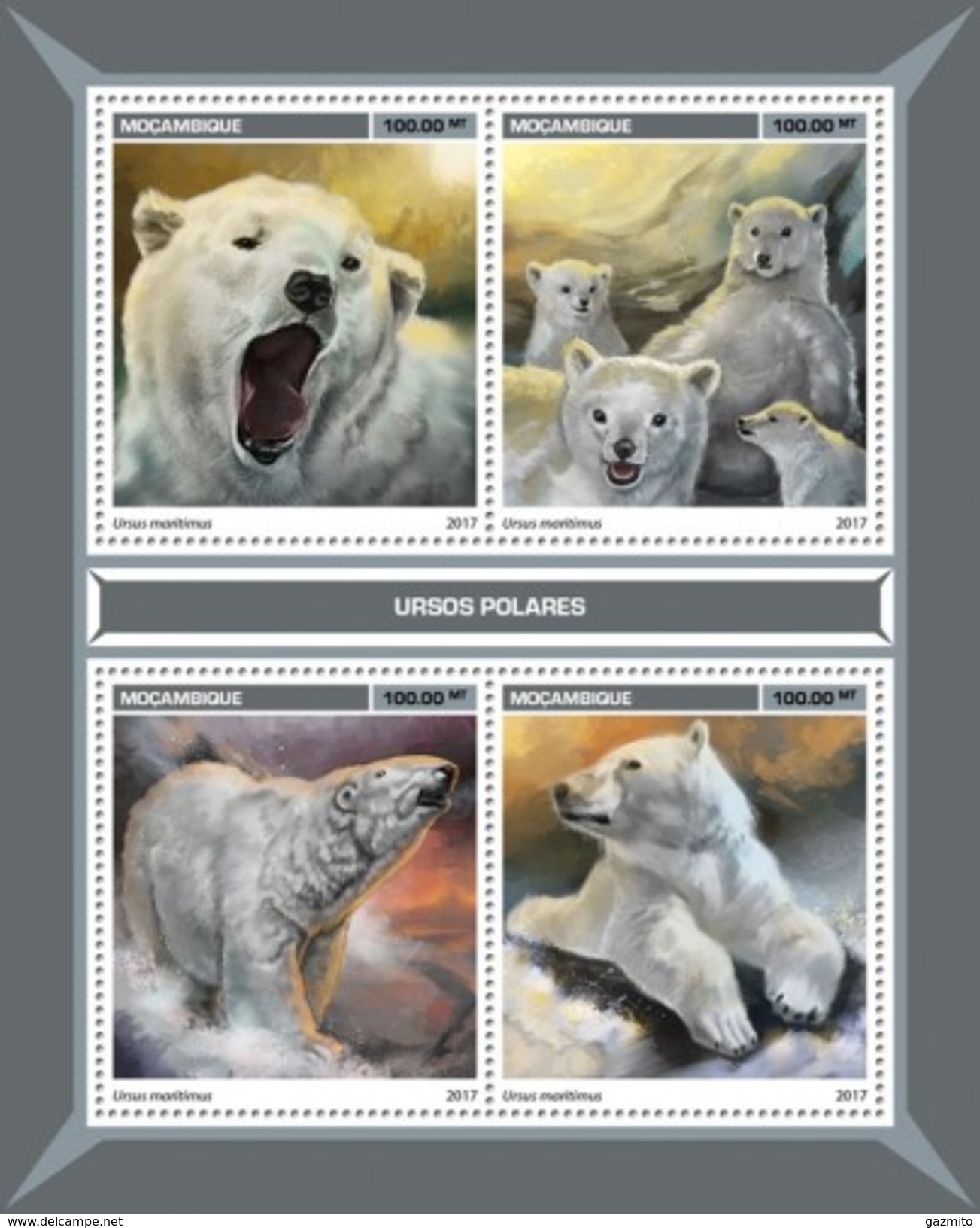 Mozambico 2017, Animals, Polar Bears, 4val In BF - Fauna ártica