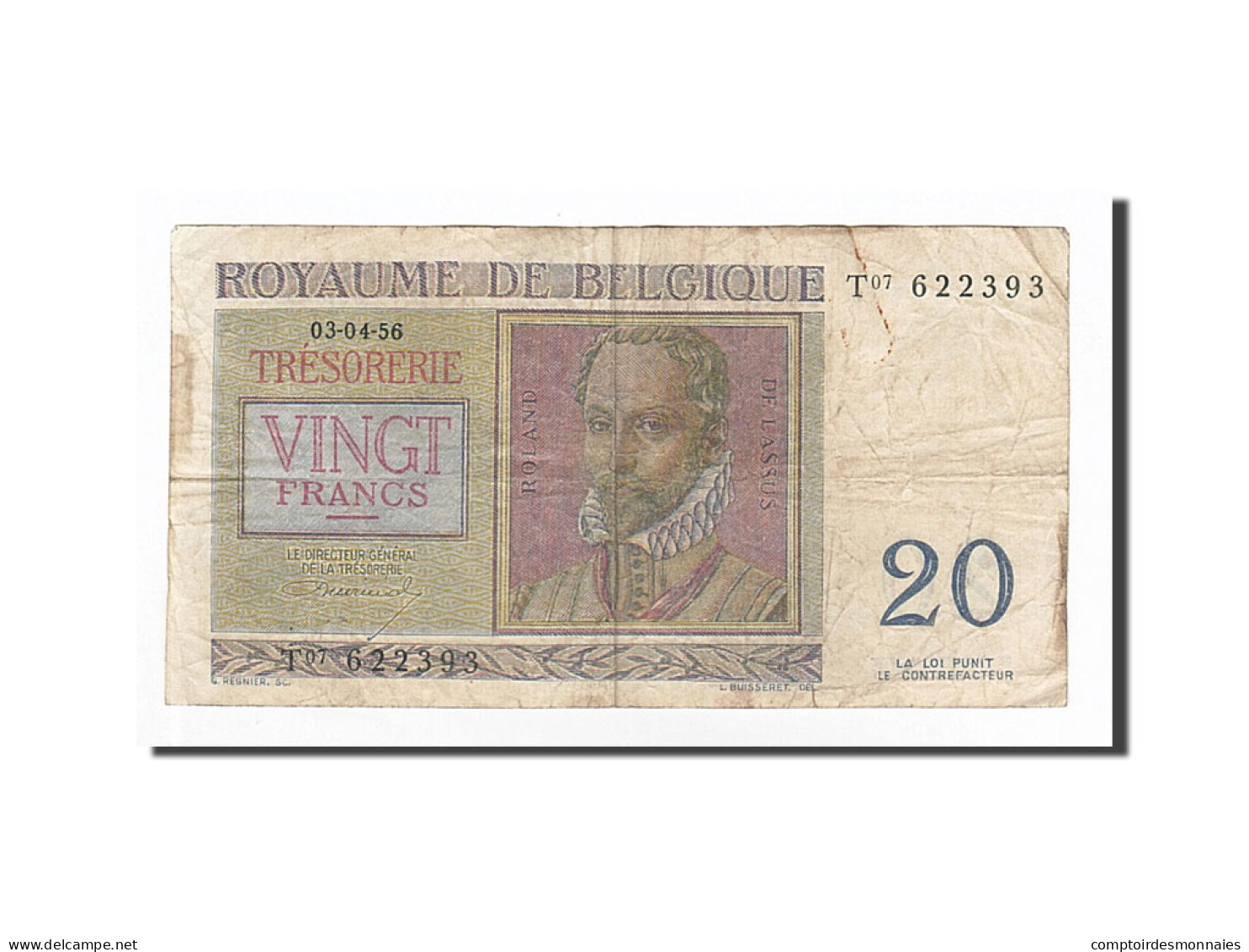 Billet, Belgique, 20 Francs, 1956-04-03, KM:132b, TB - 20 Francs