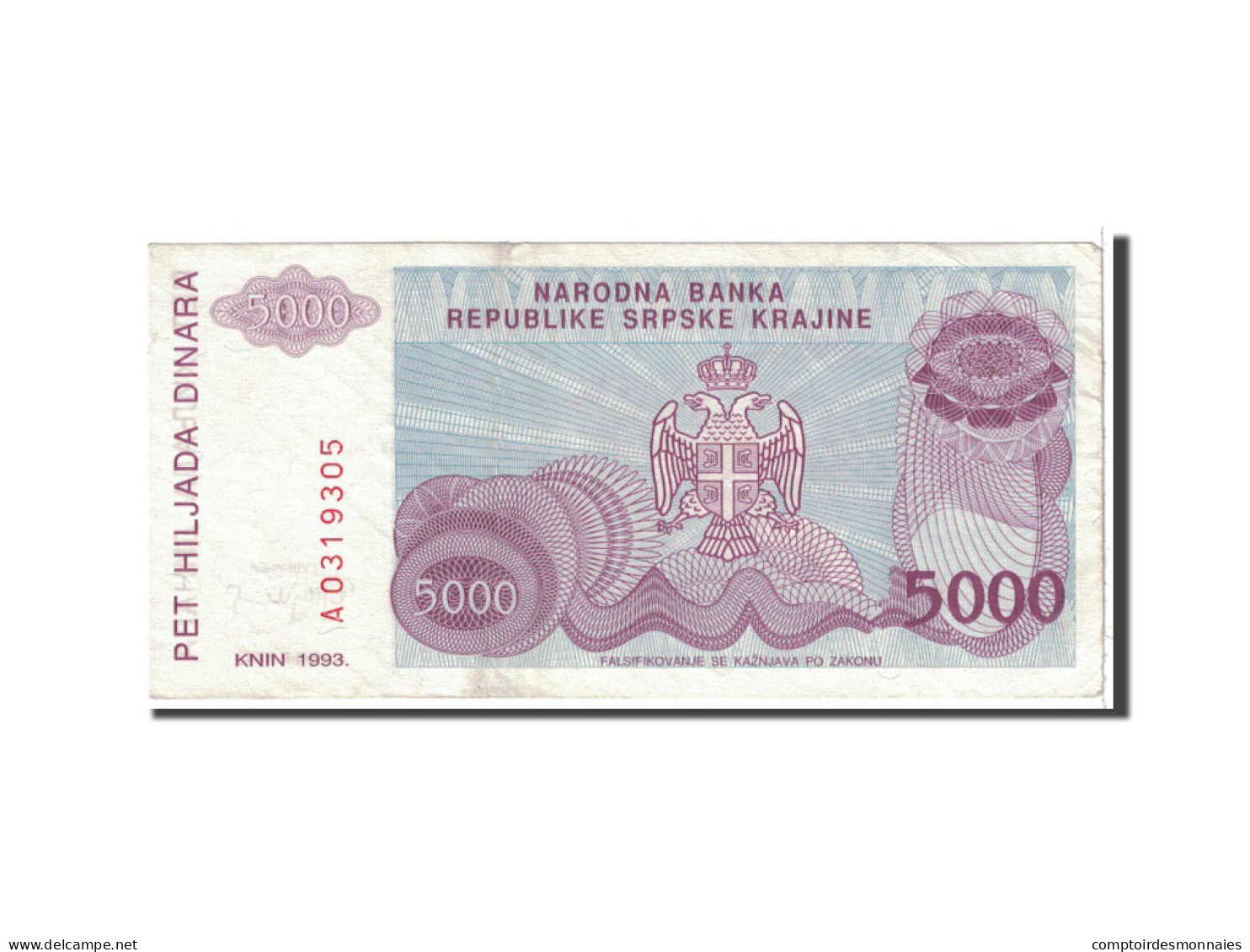 Billet, Croatie, 5000 Dinara, 1993, Undated, KM:R20a, TTB+ - Croatia