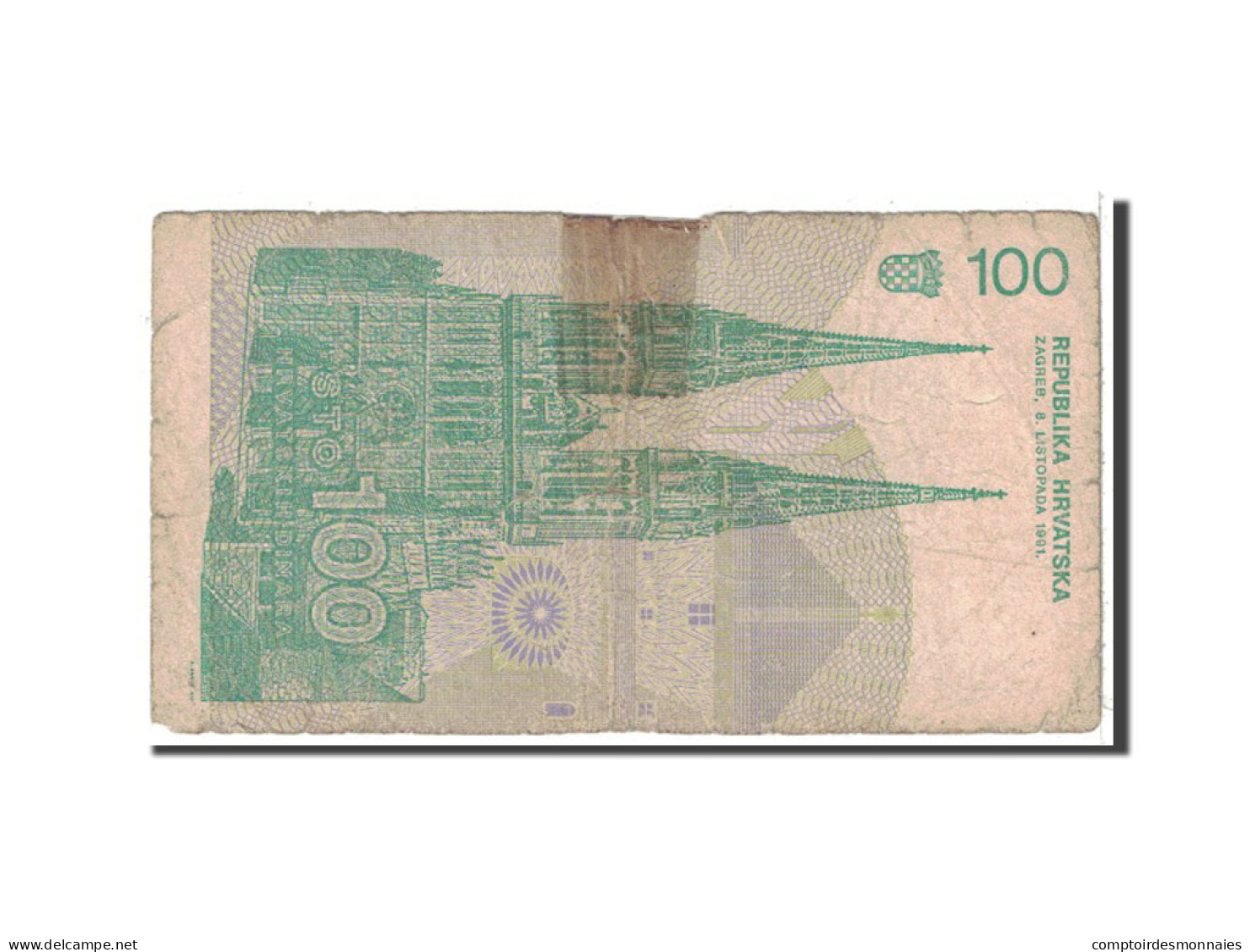 Billet, Croatie, 100 Dinara, 1991, 1991-10-08, KM:20a, B - Croatie