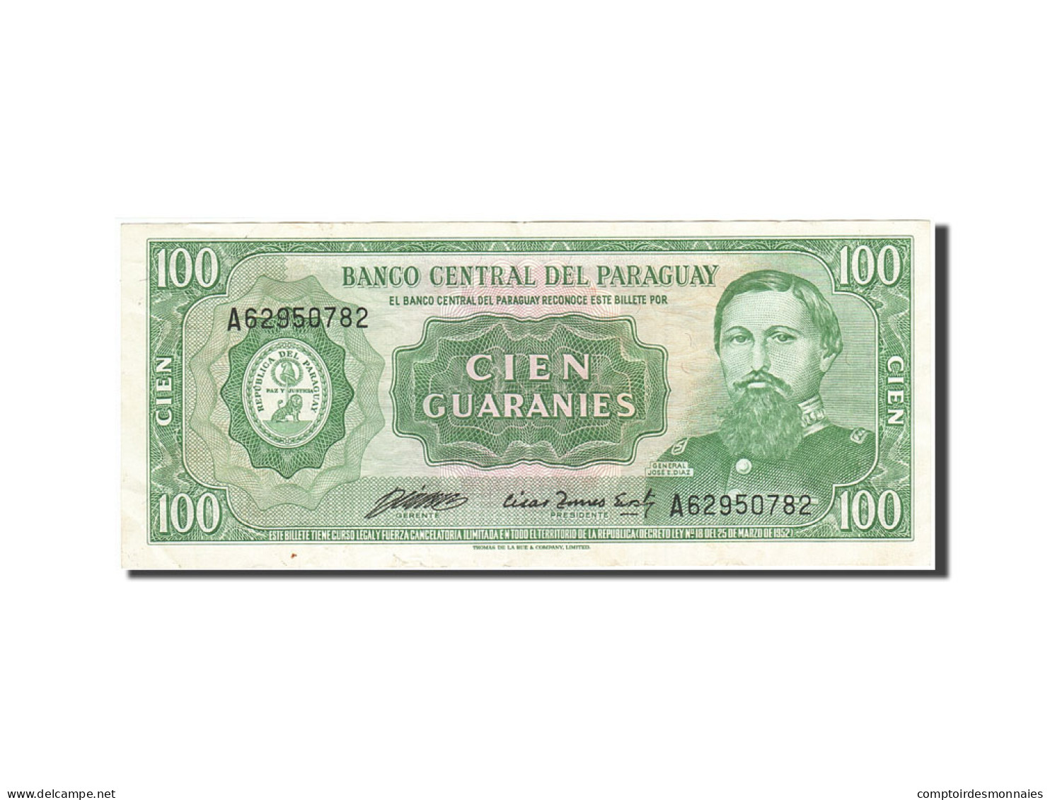 Billet, Paraguay, 100 Guaranies, 1952, 1952, KM:199b, SUP - Paraguay