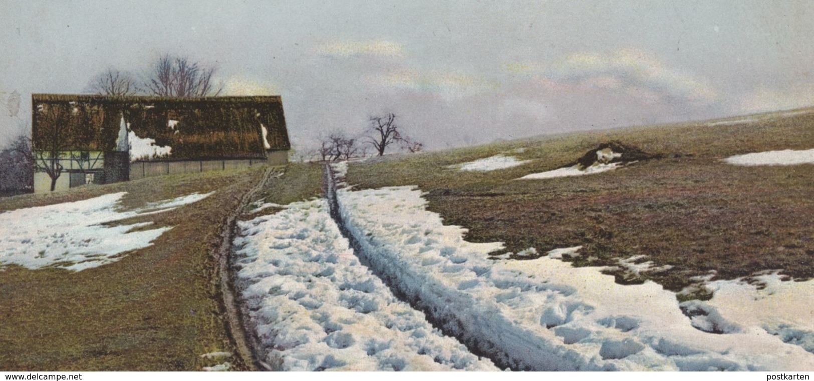 ALTE POSTKARTE ZESCHNIG SÄCHSISCHE SCHWEIZ DER LETZTE SCHNEE HOHNSTEIN Bauernhaus Schnee Winter Photochromie Postcard - Hohnstein (Sächs. Schweiz)