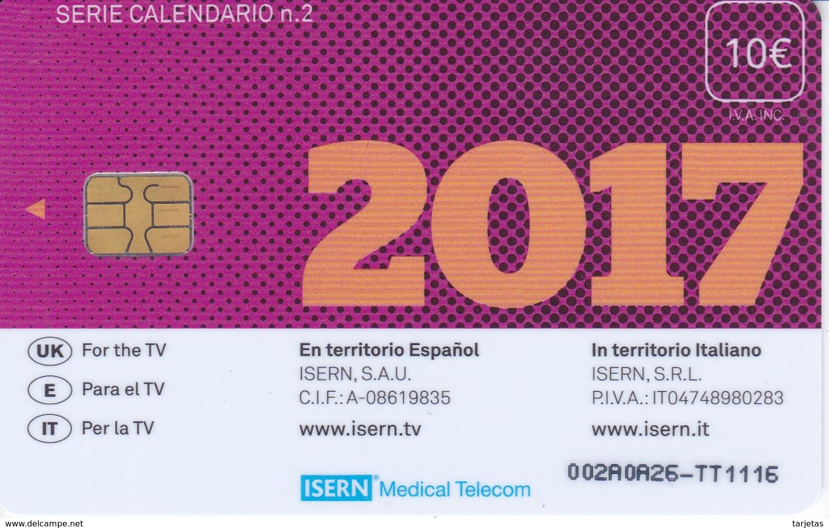 ISN-231 TARJETA DE ESPAÑA DE ISERN  DE LA SERIE CALENDARIO Nº2 (CALENDAR) 2017 - Emisiones Básicas