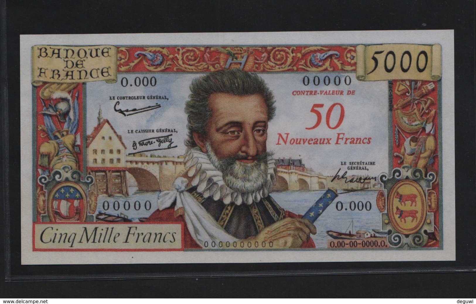 EPREUVE 50 NF Sur 5000 F, "HENRI IV", Beids. Druck, 160 X 85 Mm, RRR, UNC, FAC-SIMILE, SPECIMEN - Sonstige & Ohne Zuordnung