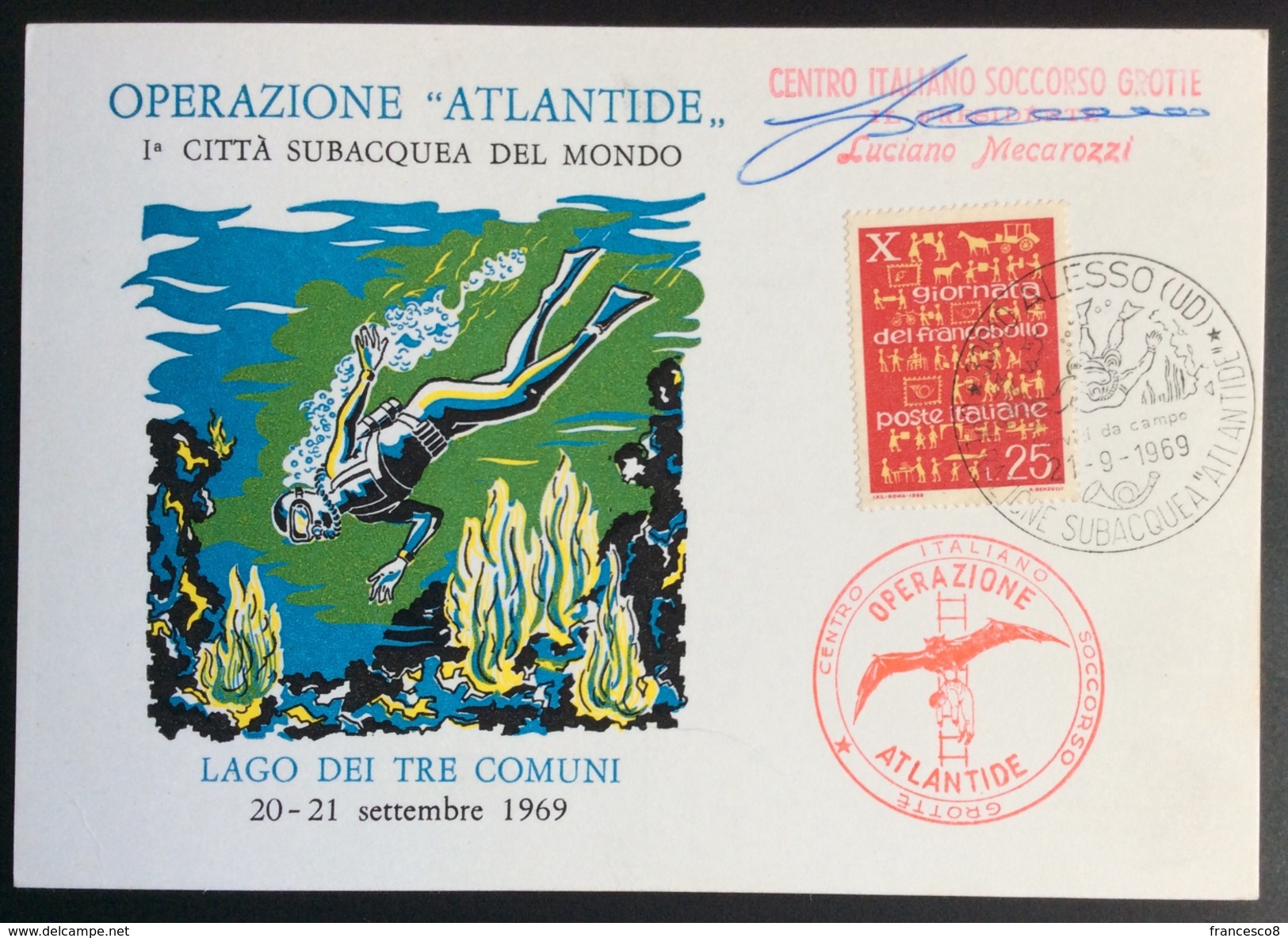 1969 ALESSO ATLANTIDE 1^ CITTA' SUBACQUEA DEL MONDO Centro Soccorso Grotte LUCIANO MECAROZZI/ Lago Di Cavazzo / Caves - Manifestazioni