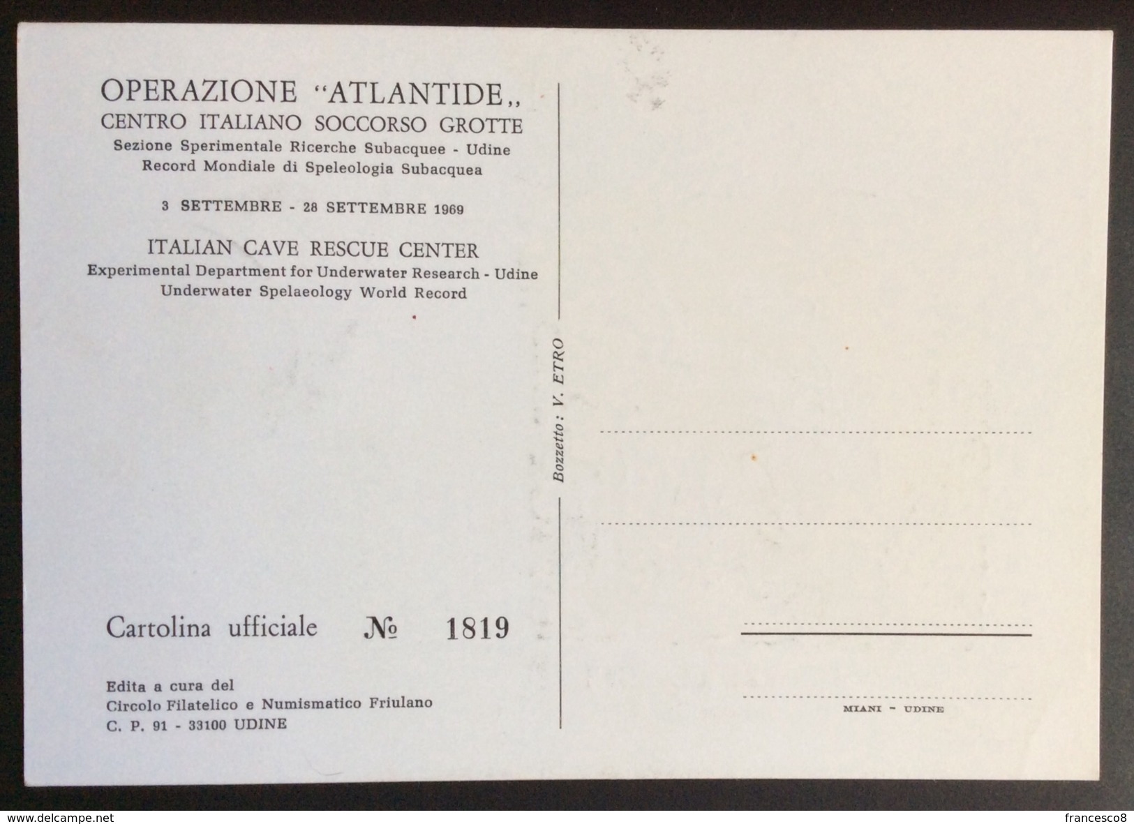 1969 ALESSO ATLANTIDE 1^ CITTA' SUBACQUEA DEL MONDO Centro Soccorso Grotte LUCIANO MECAROZZI/ Lago Di Cavazzo / Caves - Manifestazioni