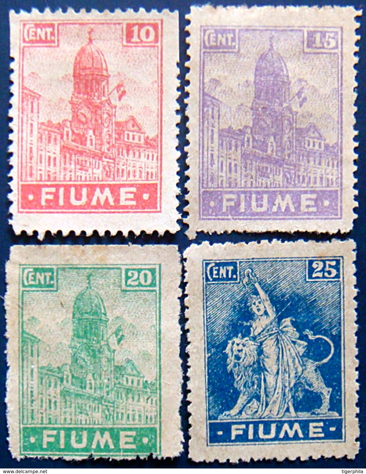 FIUME 1919 10c,15c,20c,25c Clock Tower Mint No Gum Scott30a-33 CV$30 - Fiume & Kupa
