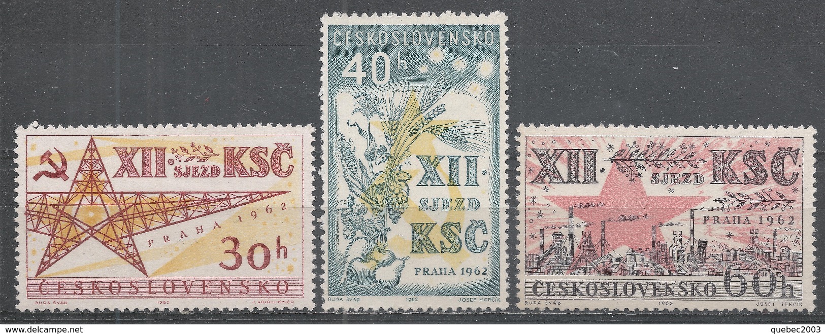 Czechoslovakia 1962. Scott #1141-3 (MNH) Communist Party Of Czechoslovakia  (Complete Set) - Unused Stamps