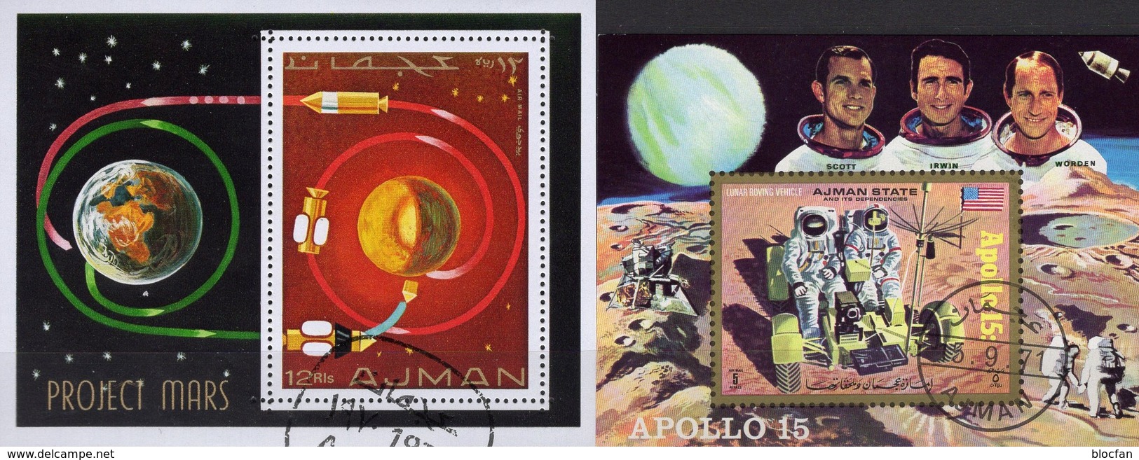 Raumfahrt-Projekt 1971 Apollo Ajman Blocks 232+319 O 3&euro; Rakete Marsprojekt Hojas Blocs NASA Space Sheets S/s Bf VAE - Autres & Non Classés