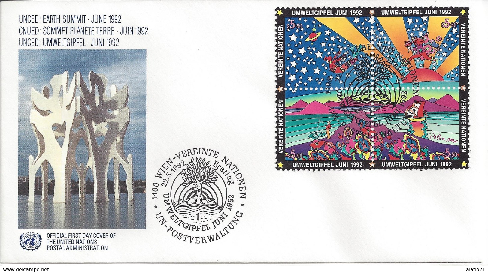 ONU - NATIONS UNIES - VIENNE - ENVELOPPE 1er JOUR - SOMMET PLANETE TERRE - 1992 - ONU