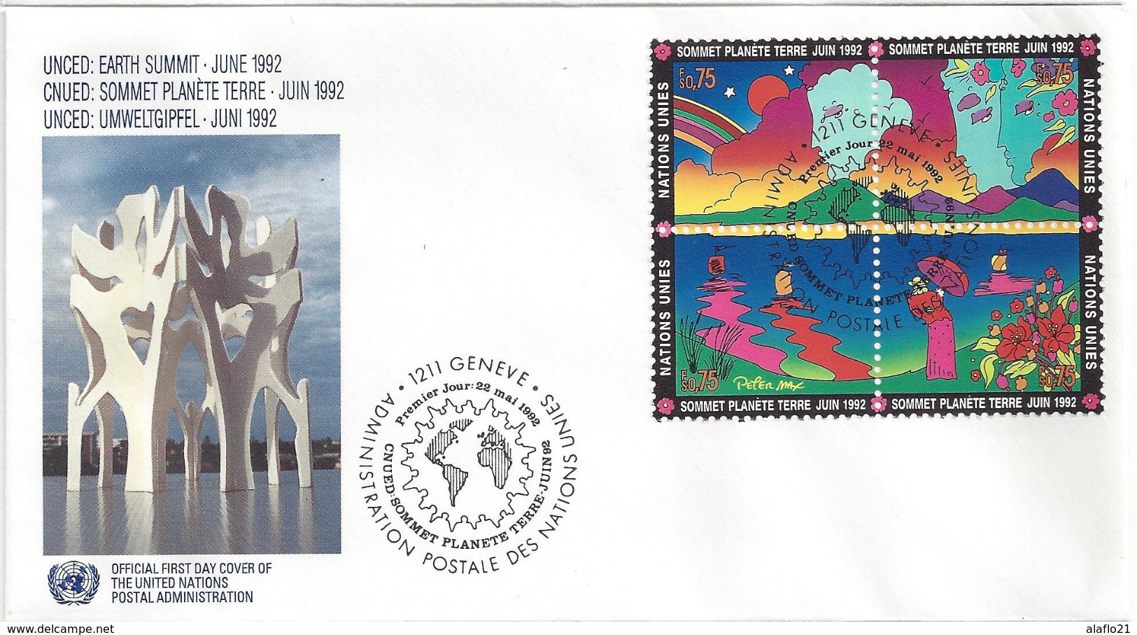 ONU - NATIONS UNIES - GENEVE - ENVELOPPE 1er JOUR - SOMMET PLANETE TERRE - 1992 - ONU